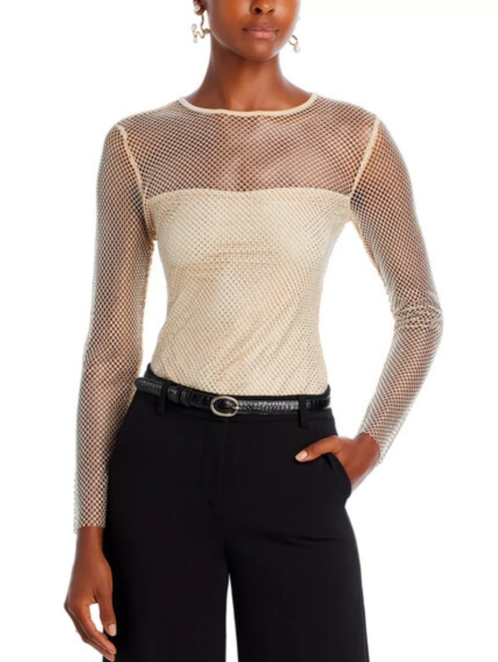 Aqua Crystal Sheer Mesh Long-Sleeve Top Women's M Mermaid